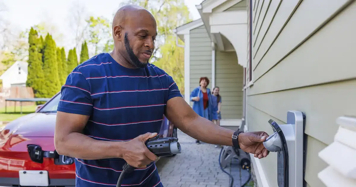 Denver homeowner EV charger outside home for electric car